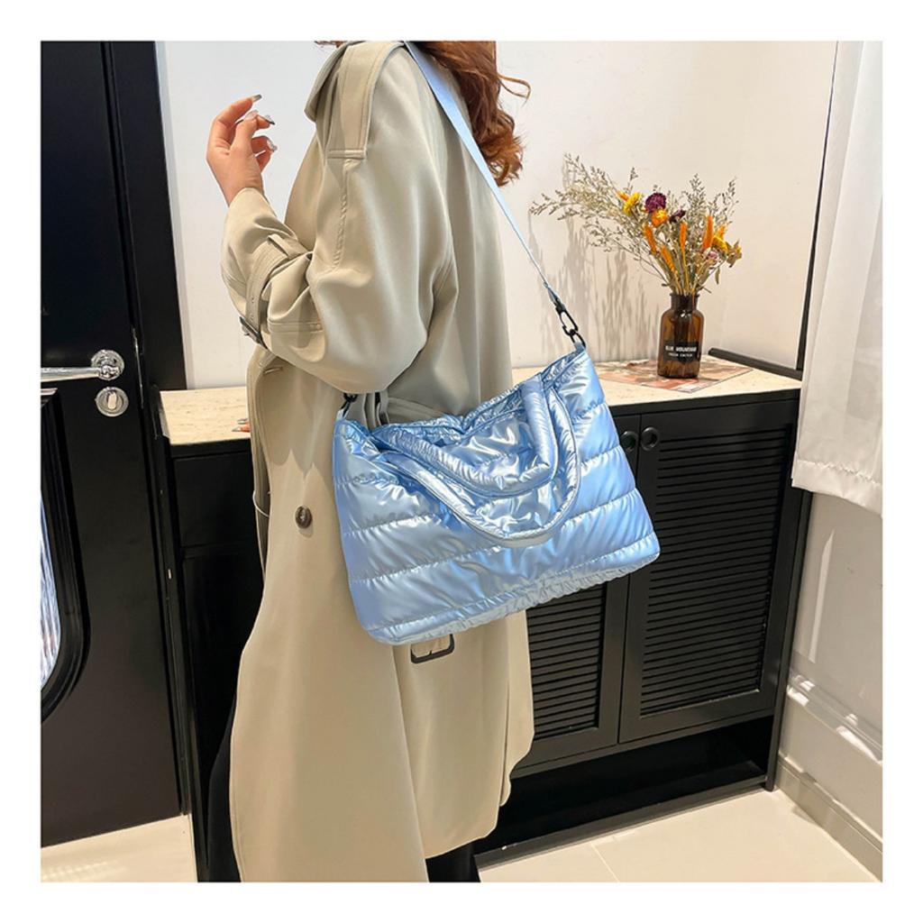 Bomullsvadderade Damväskor, Broderad Tråd, Rymdbomull, Handväskor, Axelväskor, Glansiga, Damer, Crossbody-väskor