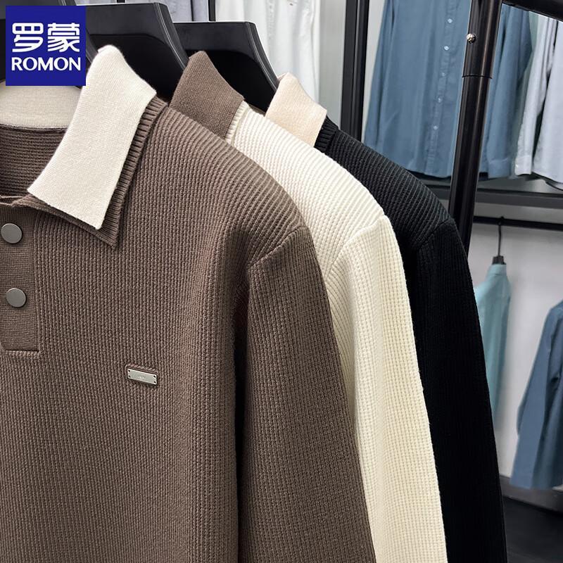 ROMON Men's Long-Sleeved Polo Collar Knitted Sweater