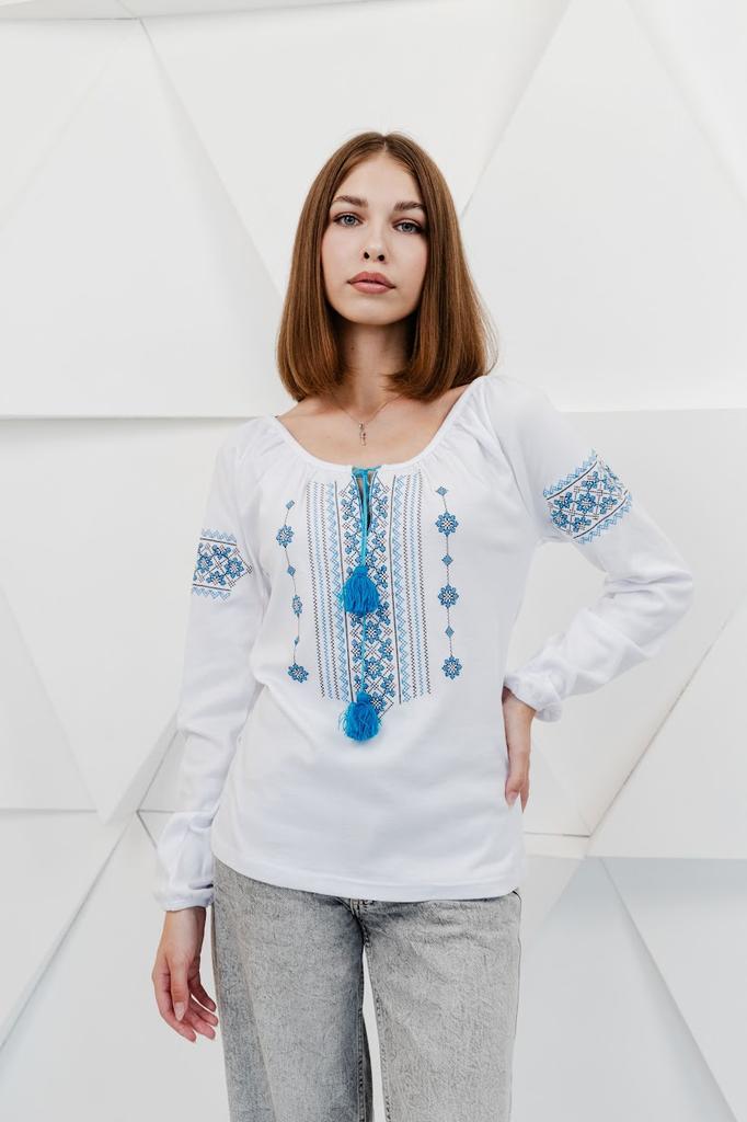 Elegant Ukrainian Vyshyvanka Blouse for Women – Rich Embroidery On Smooth Interlock,  Any Season, 8607-038-22 HC