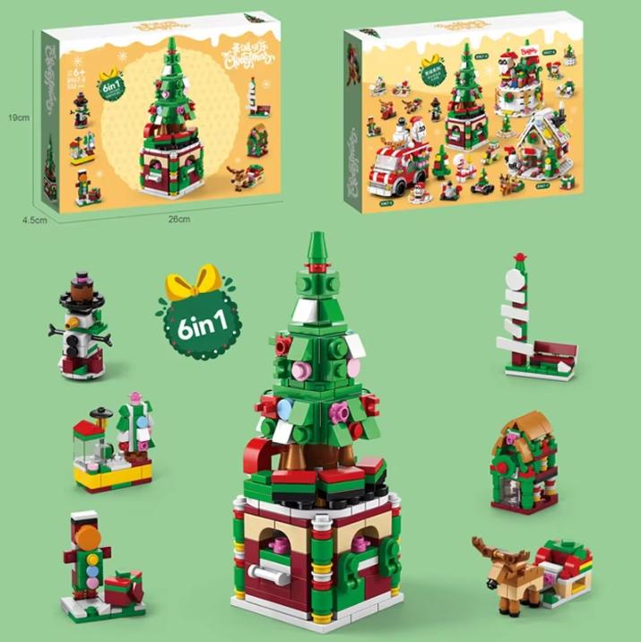 TOYLINX DIY Bricks Toys Christmas Series Building Blocks Set with Light Creative Winter Village House for Kids Xmas Gifts