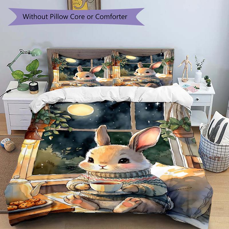 3pcs Anime Bunny Tea Party Bedding Set - Includes One Quilt Cover and Two Pillowcases (No Core) - Perfect for Bedroom and Guest Room Decorat