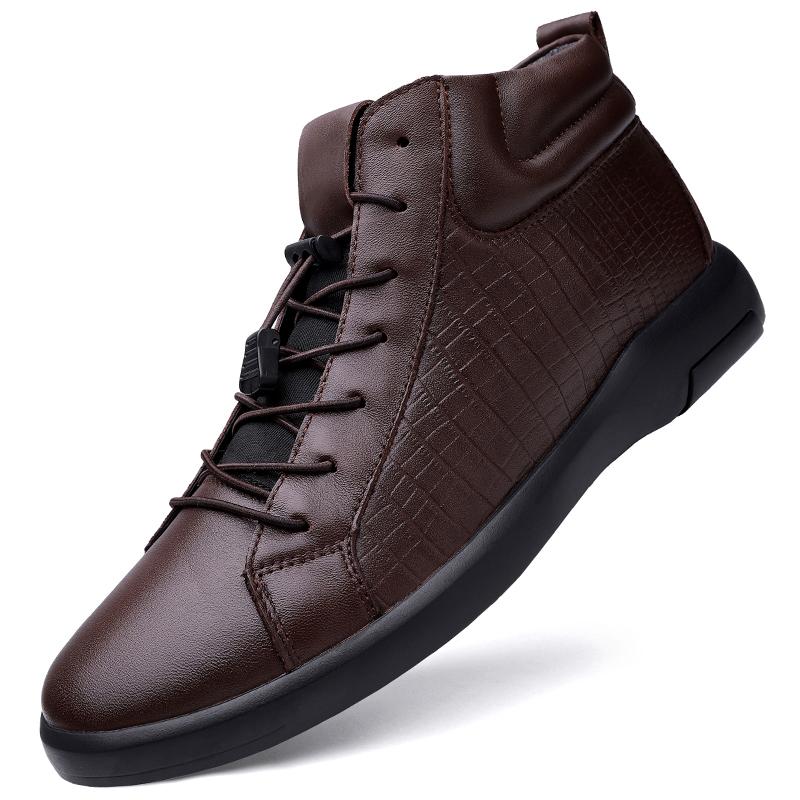 Man Genuine Leather Black Sneakers Casual Shoes Luxury Brand Italian Style Male Footwear Ankle Boots For Men Lace-Up Men'S Boots