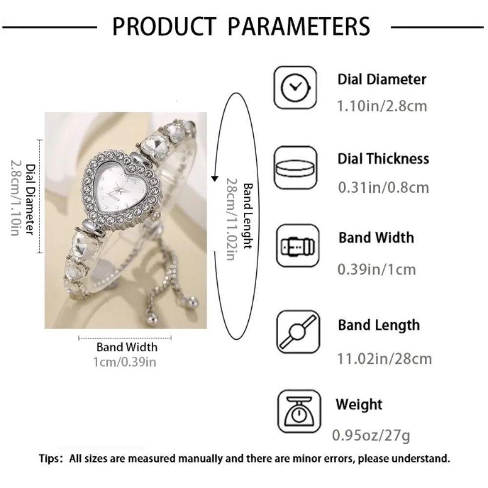 Elegant Alloy Women Watch Heart-shaped Diamond Quartz Wristwatch Adjustable Strap Bracelet Watch Daily