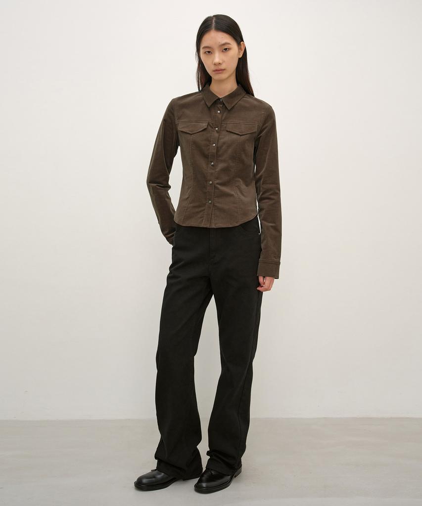 INSILENCE WOMEN Corduroy Snap Shirt Brown