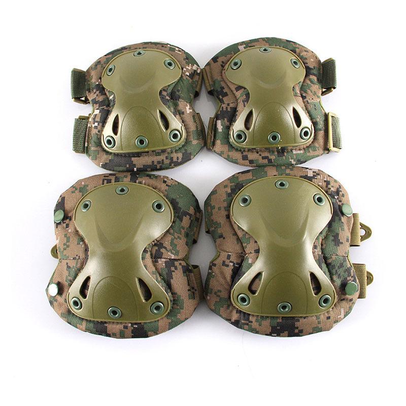 Camouflage Tactical Knee & Elbow Pads Set: 4-Piece Gear for Combat, Training, Riding & Sports Protection