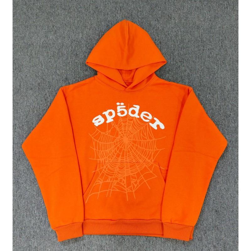 Felpa Sp5der Oversize Spessa in Pile con Stampa a Foglia Ragnatela Design Uomo Inverno Casual