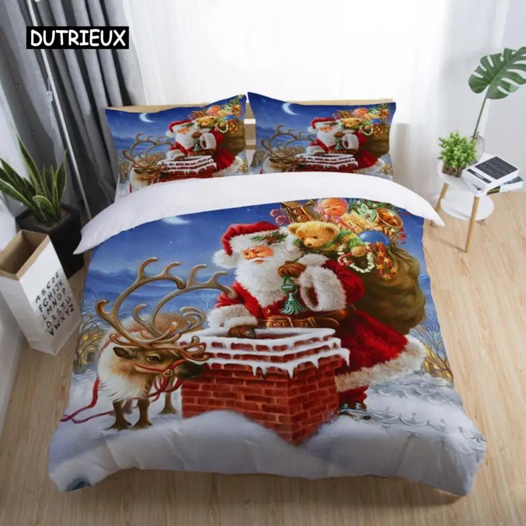 

3D Printed Merry Christmas Bedding Set QueenTwinKing Size Christmas Decoration Home Bedclothes with Bedding Pillow US King 264x228cm
