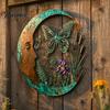 Durable Metal Craft for Garden Vintage Crescent Moon Wall Art, Fairy Witch Bee Dragonfly Iron Hanging Rustic Turquoise Home Accents Decor, Sculpture