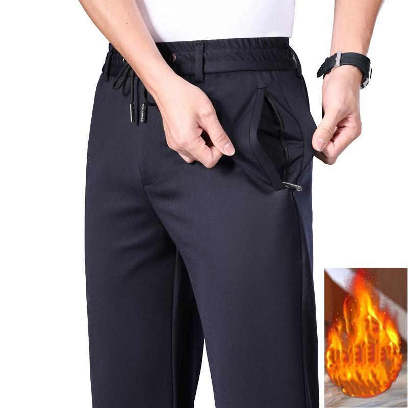 Men's Spring and Autumn Loose Plus Size Straight Elastic Pants Winter Youth Business Casual Solid Padded Pants
