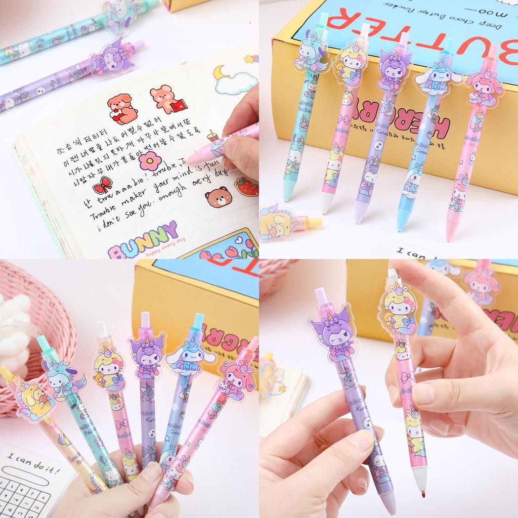 Caneta de Pressão com Adesivo Sanrio de Verão Desenho Animado Cão Patsy Peixe Feio 0.5mm Preta Caneta de Assinatura para Estudante Atacado