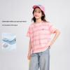 Princess Yuanyuan Girls' Pink Striped Heart Print Short Sleeve T-Shirt
