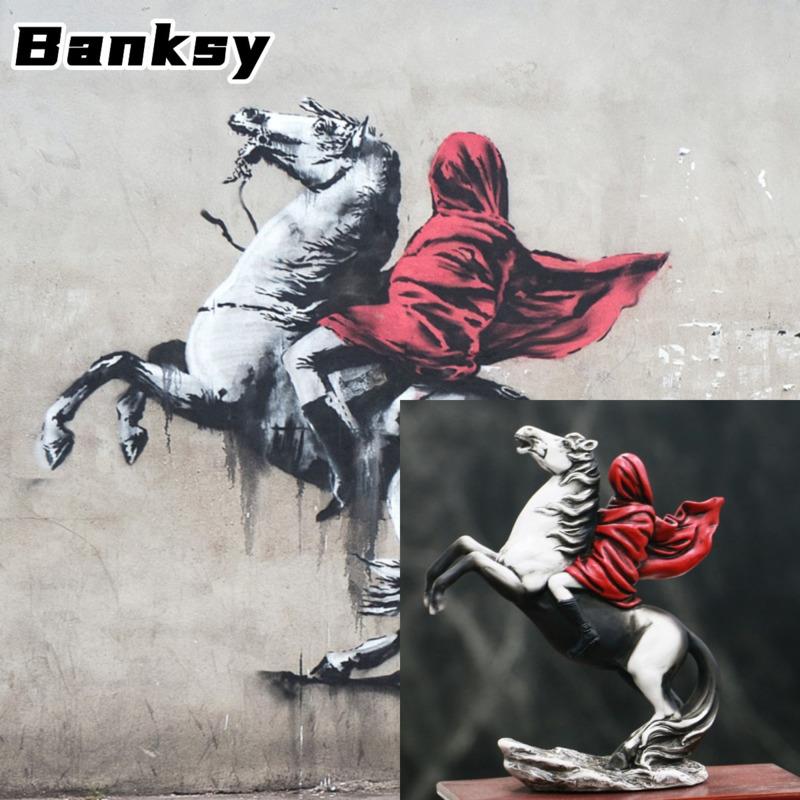 Vilead Banksy Red Knight Statue Horse Figurines Street Graffiti Art Modern Pop Living Room Bookshelf Cabinet Office Decoration