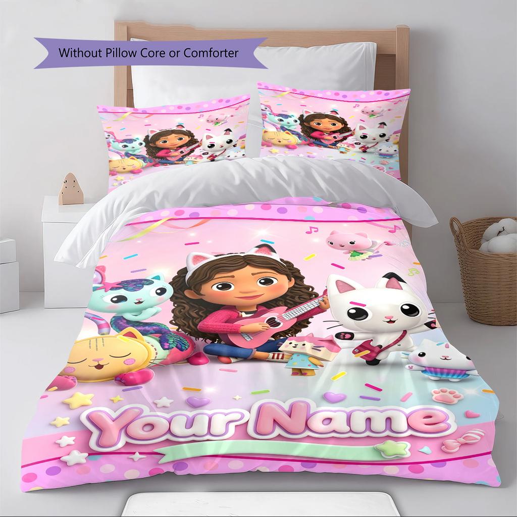 Name Custom Gabby Pattern Bedding Set Quilt Cover Pillowcase Home Decor Gift (1 * Duvet Cover + 2 * Pillowcase, Without Core)