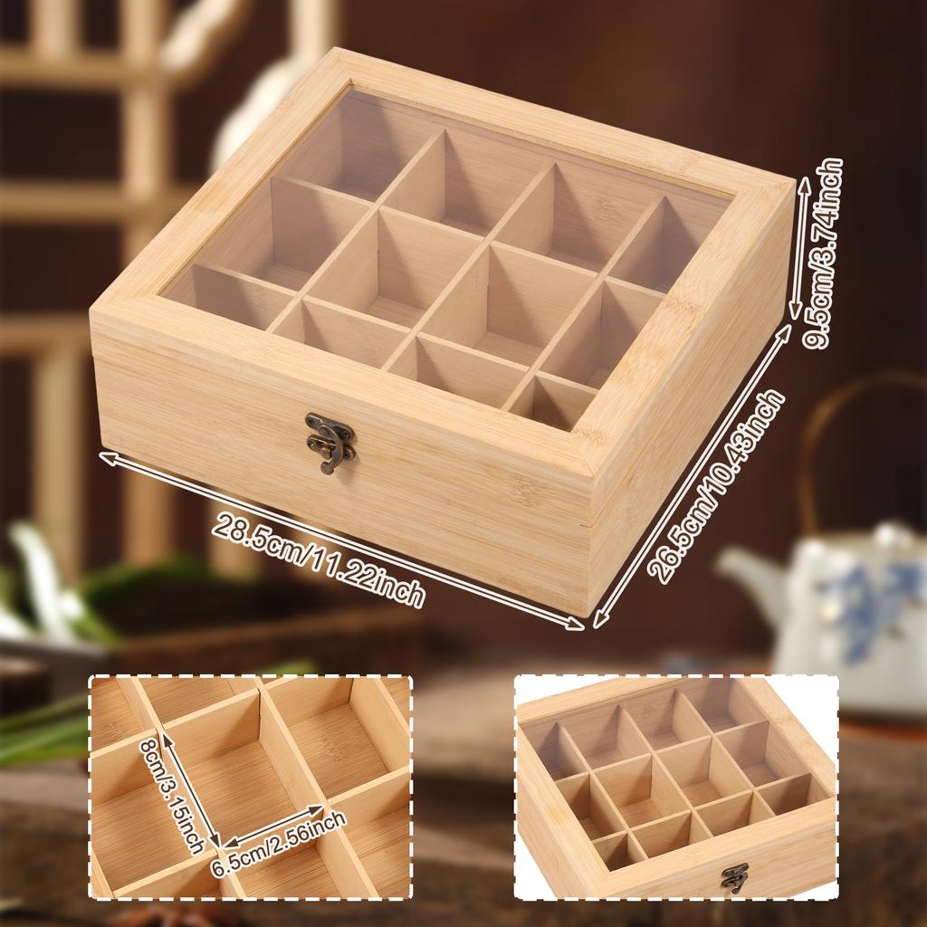9 Grids Wooden Coffee tea sugar Bag Storage Box Clear Window Lid Sorting Tea Bag Organizer box Office Kitchen Cabinet Organzier