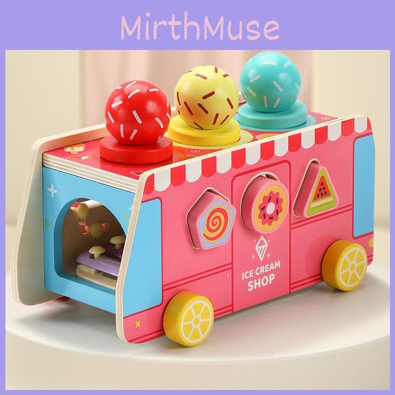 Kids Educational Wooden Toy With Ice Cream Truck Shape For Early Gift Learning