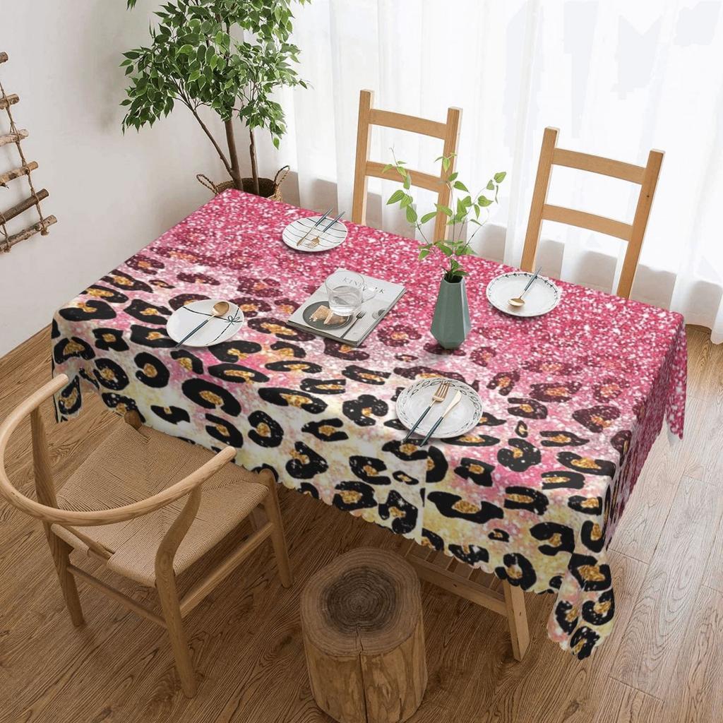 Bright Rainbow Ombre Gradient Leopard Rectangular Tablecloth Waterproof Table Cover for Festival Party Decorations Table Cloth