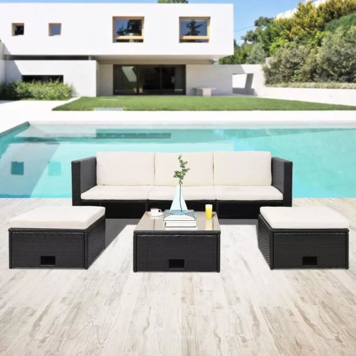 VidaXL Salon de jardin 4 pcs avec coussins Résine tressée Noir