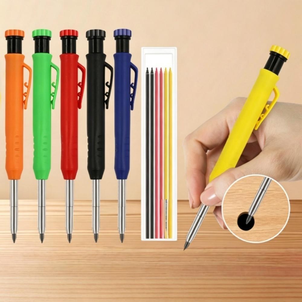 Solid Carpenter Mechanical Pencil with Sharpener Woodworking Drawing Pencil Tools 3 Colors Refill Construction Stationery
