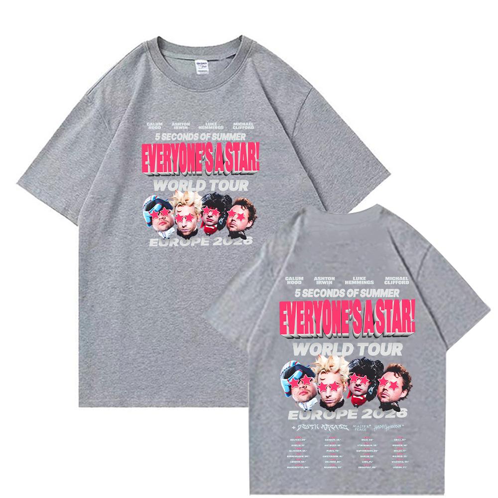 5 Seconds of Summer Europe 2026 Everyones A Star World Tour Tshirts Short Sleeve Oneck pure Cotton Male Tshirts Y2K Unisex