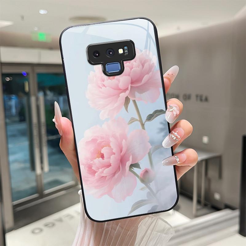

Beautiful Flower Rose Cute Cats Case For Samsung Galaxy Note 9 Note 8 Tempered Glass Phone Case Protective Back Cover Hard Shell Samsung Note8