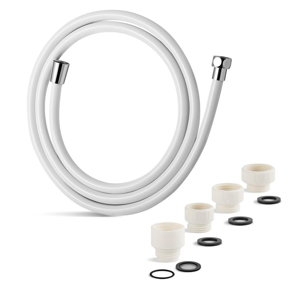 OFFO Shower Hose with Low Rotation for Easy White Adapter, 1.6m, Flexible, Twist-Free, Odor, Pressure-Resistant, Leak-Proof, 360° Installation,