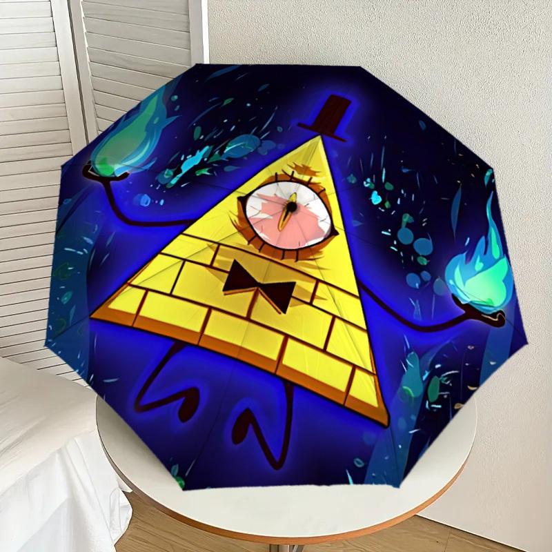 1pc Gravity Falls Bill Cipher Automatic Folding Umbrella - Compact 8-Rib Design, Durable Plastic & Iron, Lightweight for Outdoor Daily Use,  a0929146