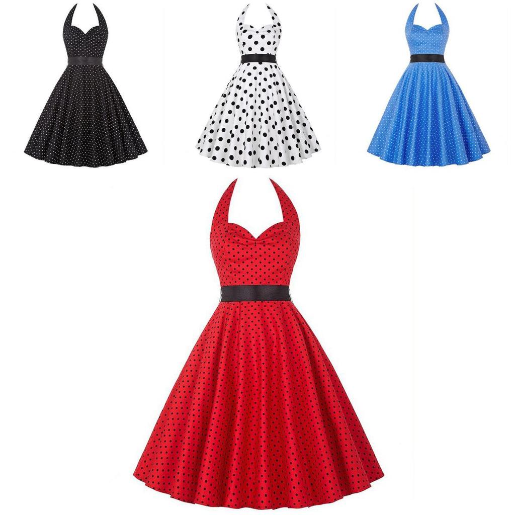 Elegante Vestito da Festa a Pois Vintage Anni '50 stile Halter di Audrey Hepburn