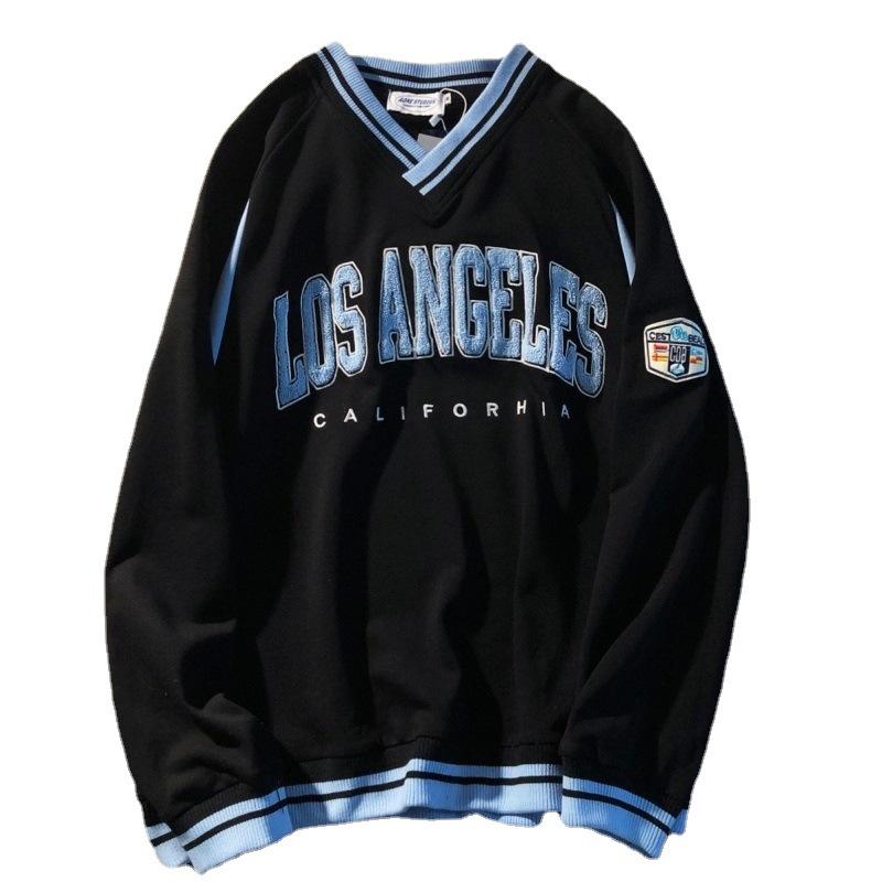 Men's Retro Embroidered V-Neck Sweatshirt - 2022 Spring Trend, Versatile, Loose-Fit Casual Jacket for Students & Couples