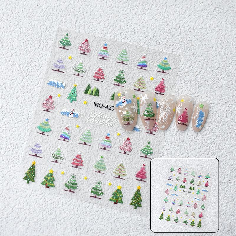Jul 5D Preget Snømann Snøfnugg Nail Art Klistremerker Tegneserie Julenissen Juledekal DIY Manikyr Dekaler