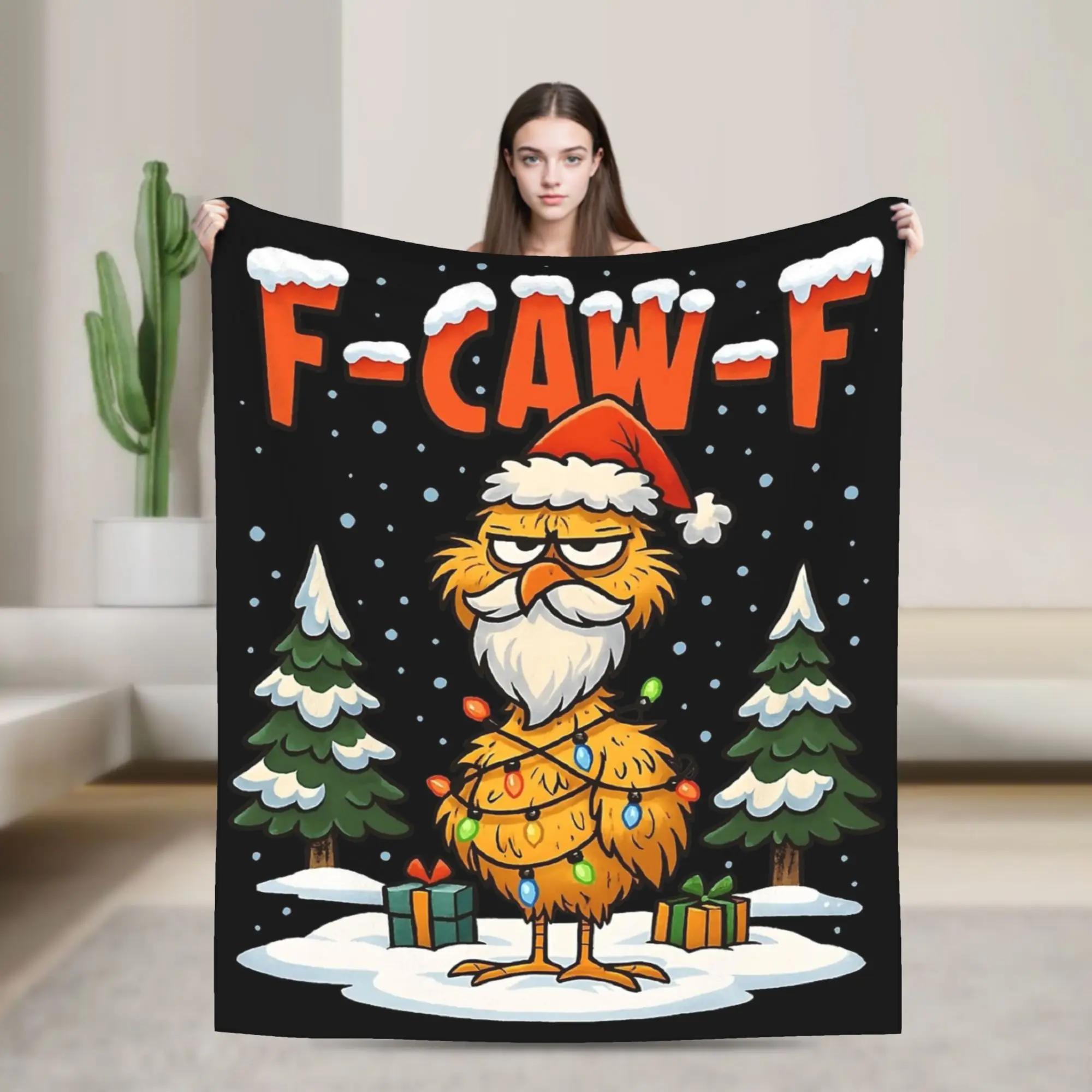 Warm Flannel Blanket for Bed Funny Chicken FCawF Design with Santa Hat Christmas Light Decor Perfect Throw for Boy Girl Bedroom 100x150cm