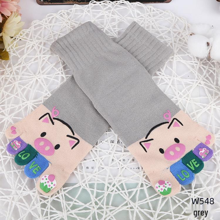 

Дышащие хлопковые носки до середины икры с пятью пальцами для женщин - Осень/Зима One Size серый