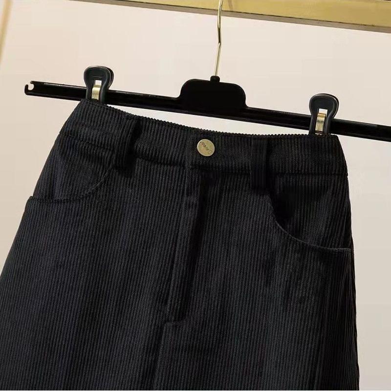Women's Corduroy Bodycon Skirt Retro High-waisted Side-slit A-line Skirt Chic Casual Winter Preppy Office Commuter Outfit