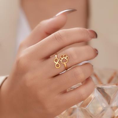 Stainless Steel Ring Trend Cartoon Dog Paw Infinity Symbol Fashion Couple Adjustable Rings For Women Zircon Wedding Party Gifts