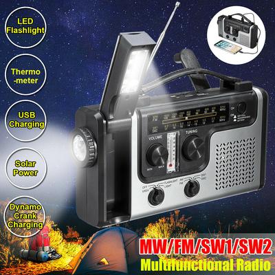 UKW/AM-Radio Notladegerät Taschenlampe Kurbelgenerator Aufziehbares Solar-Dynamo-Ladegerät LED-Taschenlampe
