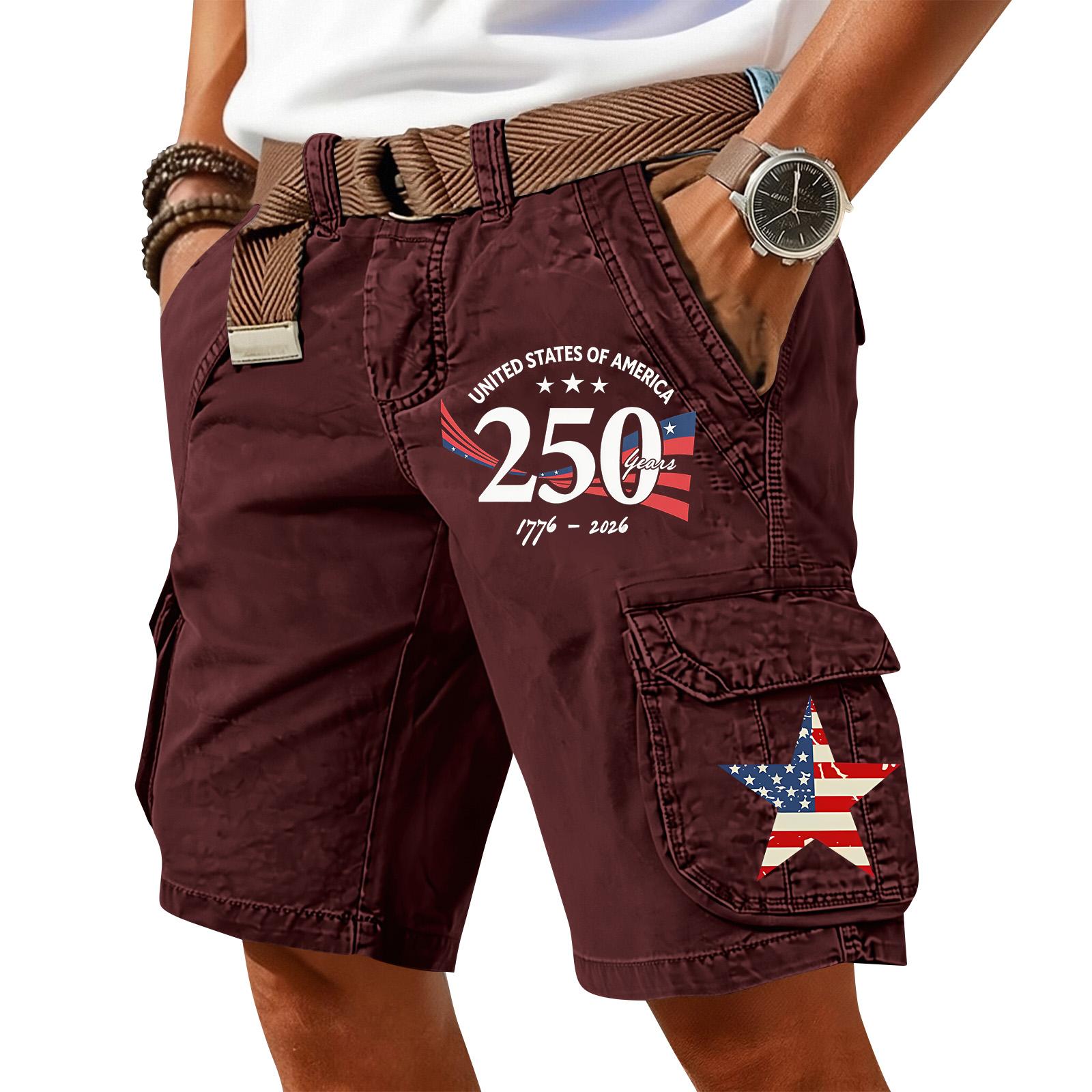 

Men s Summer Printed Casual Multi-Pocket Cargo Shorts XL винний