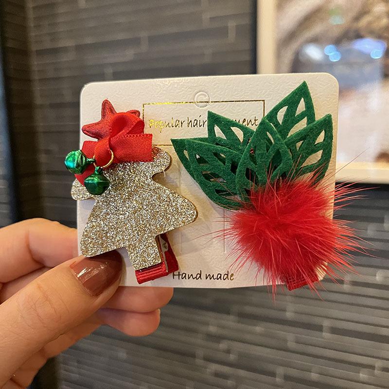 Christmas Hair Accessories - Red & Green Girls' Side Clips: Festive Duckbill Headwear for Autumn/Winter