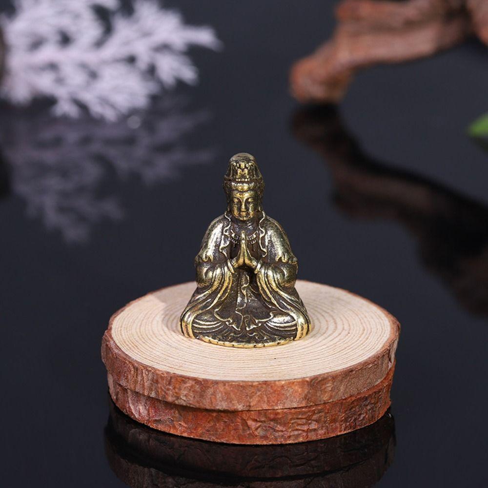 Mini Guanyin Buddha Statue Meditate Brass Buddha Ornament GuanYin Bodhisattva Ornament  Toy Gift