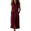Simple style sleeveless dress, lapel diagonal breasted breathable loose long dress