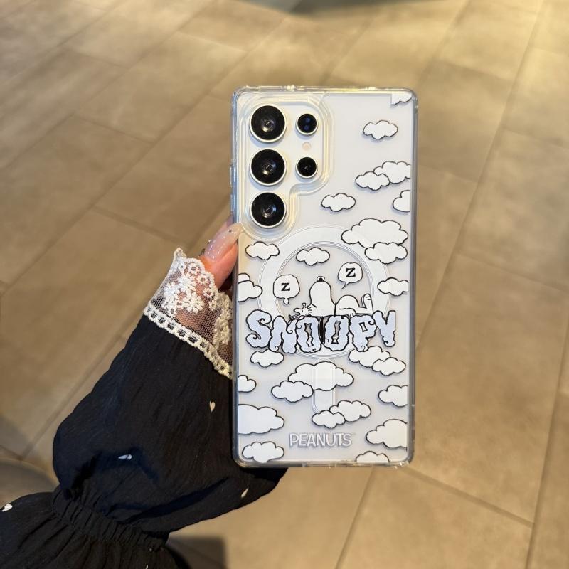 Cute Cloud Cartoon Funny Snoopy Charlie Brown Phone Case ForSamsung S22 S23 S22 S24 S25 Ultra Snoopy shockproof Magnetic Holder S23 FE