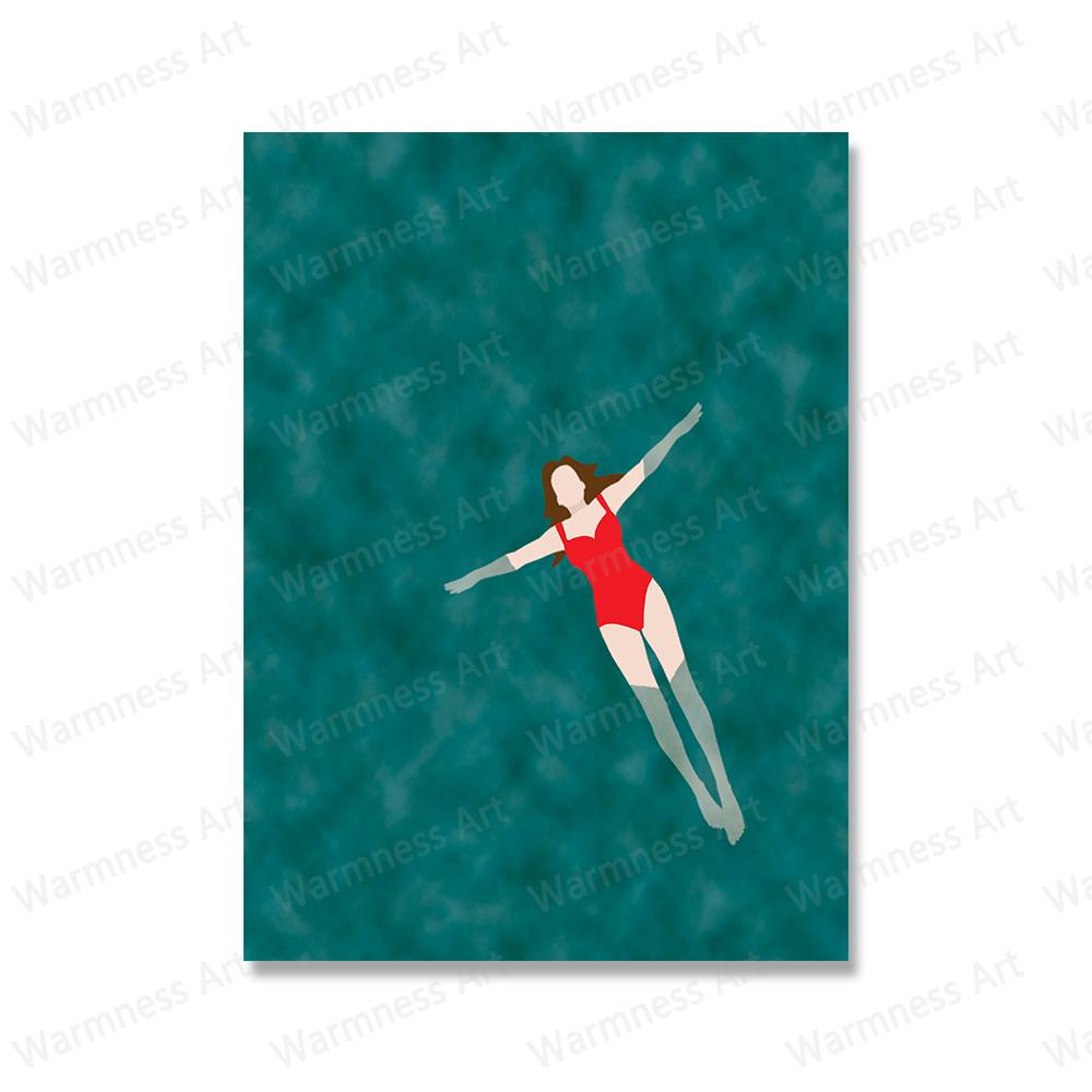 Nordic Abstract Wall Art Pictures Prints People Swimming In A Pool Canvas Painting Woman In Water Posters for Living Room Decor No Frame