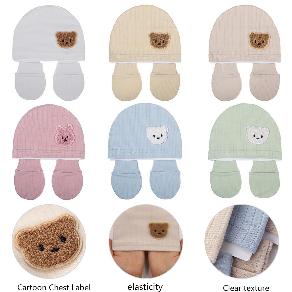3Pcs/set Cotton Newborn Hats Caps Mittens Foot Cover Infant Felt Cute Bear Headwraps Baby Gloves Socks 0-3M Beanies