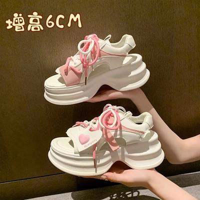 Fashion Fashion Sports Platform Sandals  Summer Thick Bottom Wedge Walking Shoes Woman Peep Toe 2024 Lace Up Chunky