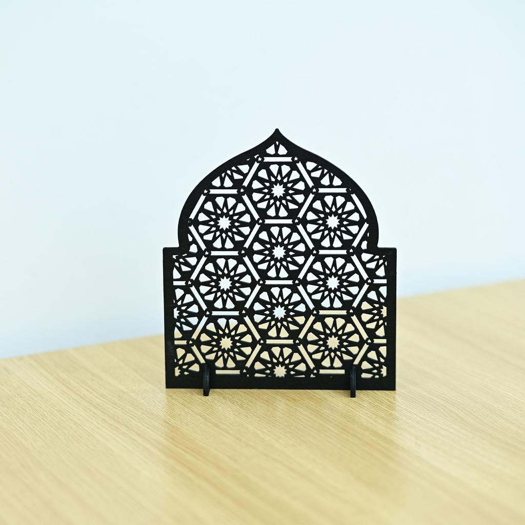 Handcrafts Eid Mubarak Ramadans Wood Hollowed Carving Table Sign Decors Ornament for Muslims Islamics Party Supplies