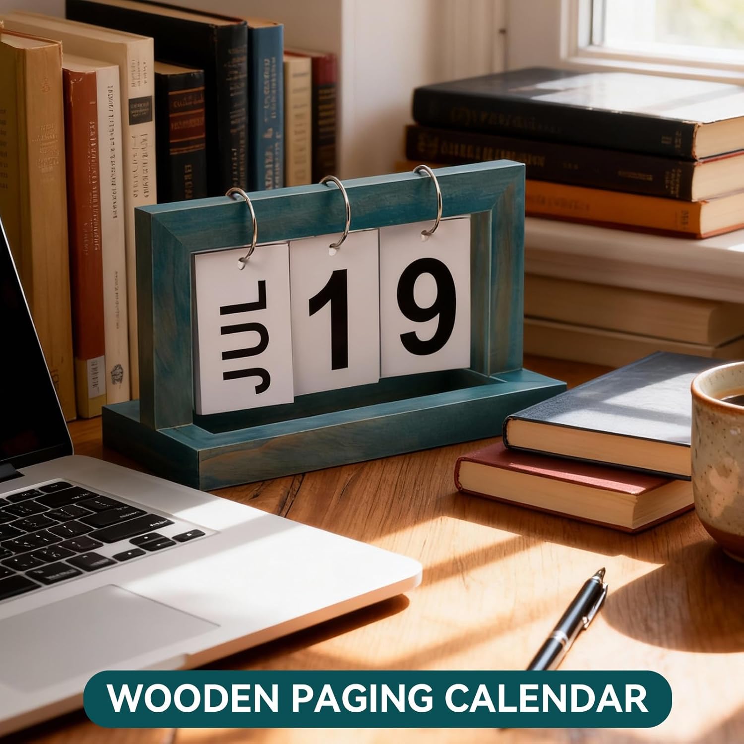 

1pc Wooden Perpetual Desk Calendar, Flip Calendar with Large Display Reusable Vintage Desktop Calendar Farmhouse небесно-голубой