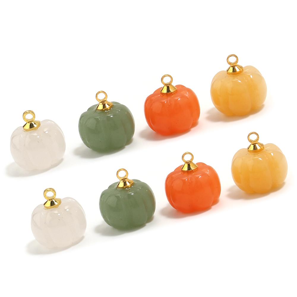 5PCS/Lot 12 14mm Cute Pumpkin Pendant Rose Quartz Green Aventurine Natural Stone Pendant Charms for Jewelry Making DIY Necklace