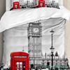Tea Party Bettwäsche-Set für Schlafzimmer Bett Zuhause London Zeitung Inspiriertes Hintergrundmuster mit Grunge Bettbezug Steppdeckenbezug Kissenbezug