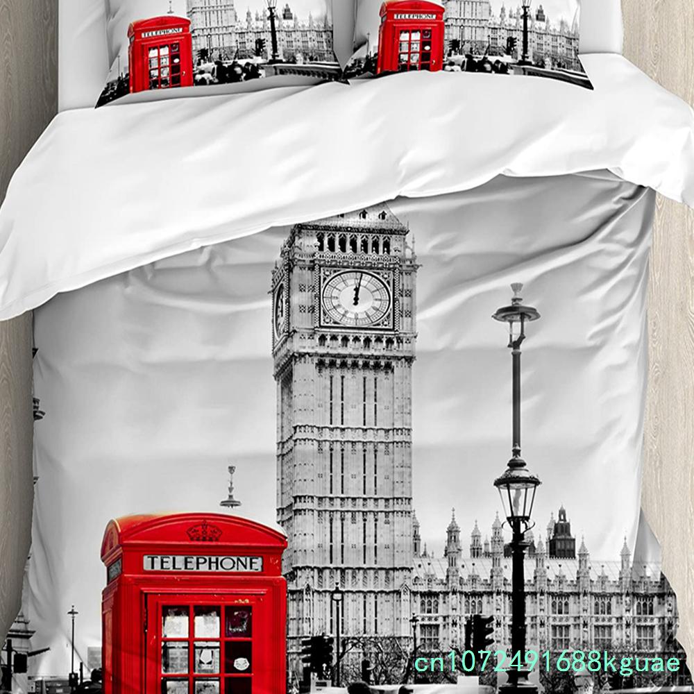 Tea Party Bettwäsche-Set für Schlafzimmer Bett Zuhause London Zeitung Inspiriertes Hintergrundmuster mit Grunge Bettbezug Steppdeckenbezug Kissenbezug