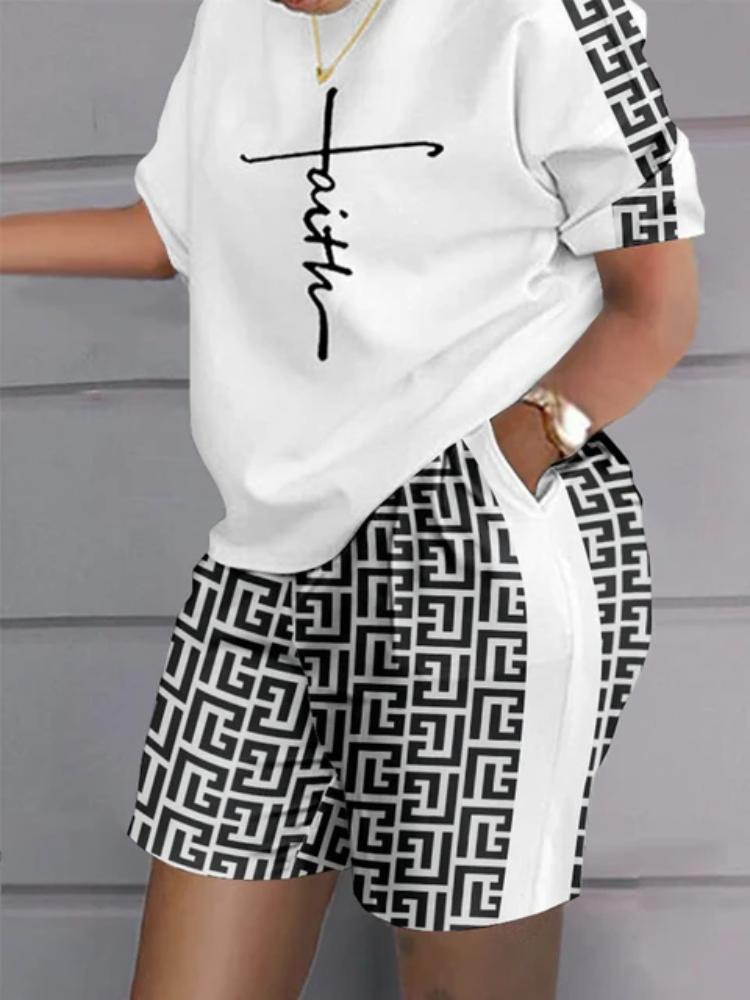 Casual Top & Shorts Set Sets Casual Short Sleeve Tshirt Outfit Women Summer Gradient 3D Print Pocket Short Sets Suit Female T Shirt Shorts