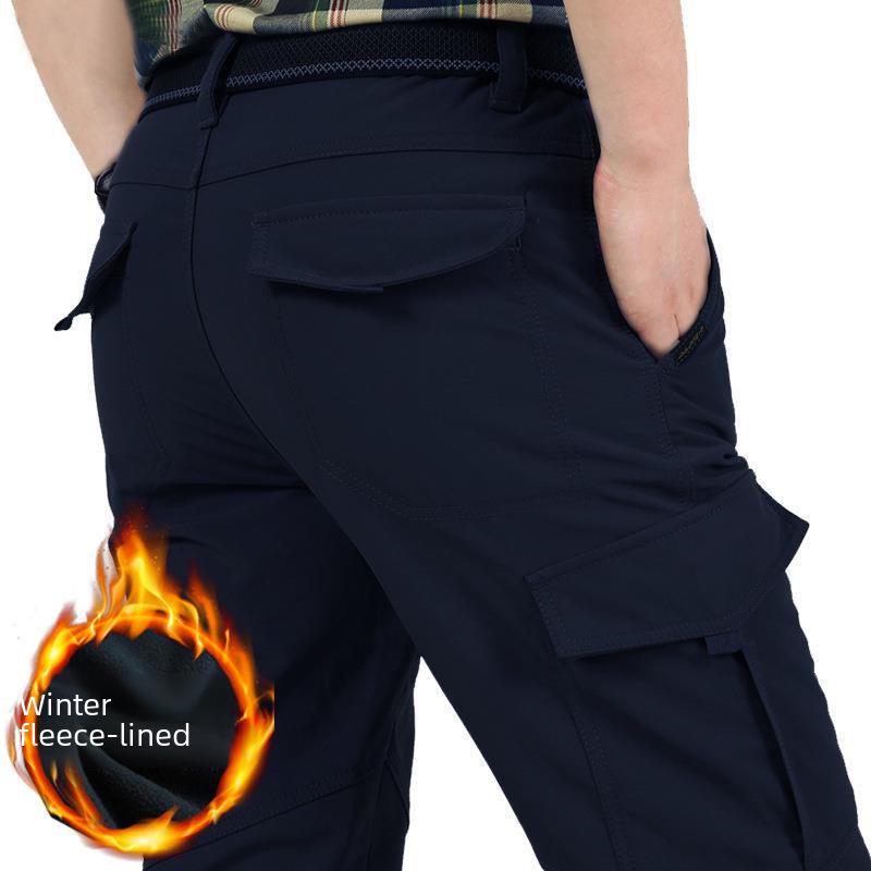 Men's Quick-Dry Outdoor Hiking Pants, Plus Velvet, Multi-Pocket, Loose Fit, Large Size, Autumn & Winter.