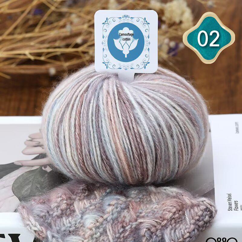 Fil de laine de coton mohair camouflage dégradé pour tricot à la main d'écharpes et de bonnets